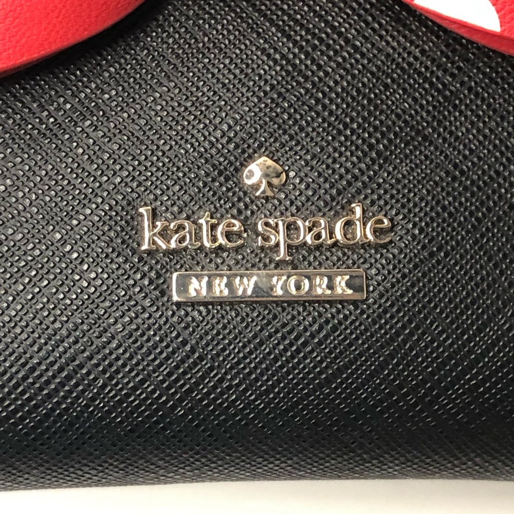 Kate Spade Disney Minnie Mouse Bow Adalyn Leather Bifold Compact Wallet Black - Picture 3 of 16
